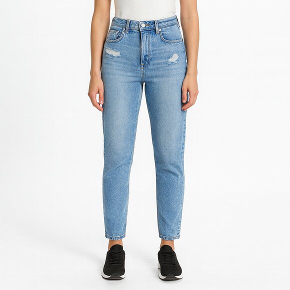 American Eagle Womens Mom Straight Jean Size 4 Distressed Light Wash Preppy - Picture 1 of 10